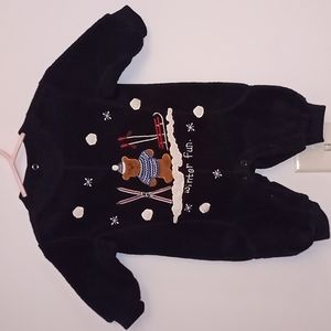 Vintage Miniwear One Piece Navy Blue Fleece Winter Bear Jumper Size 0-3 …